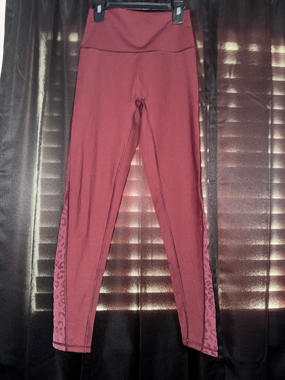 aerie High-Waist Leggings in Burgundy with Leopard Side Panels